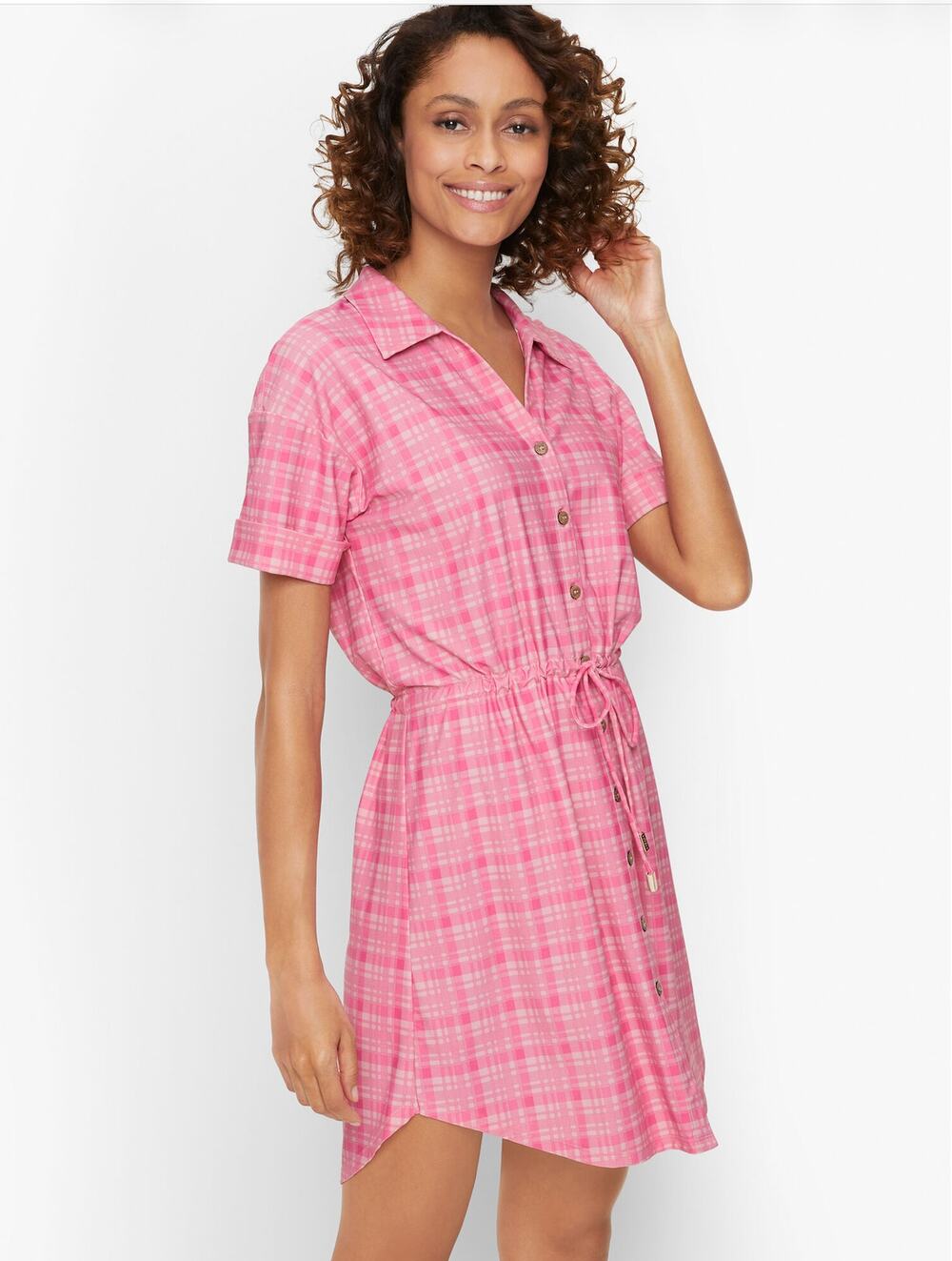 Talbots Cabana Life Sunrise Pink Plaid M Cover Up Mini Dress Catalina Cloth NWT